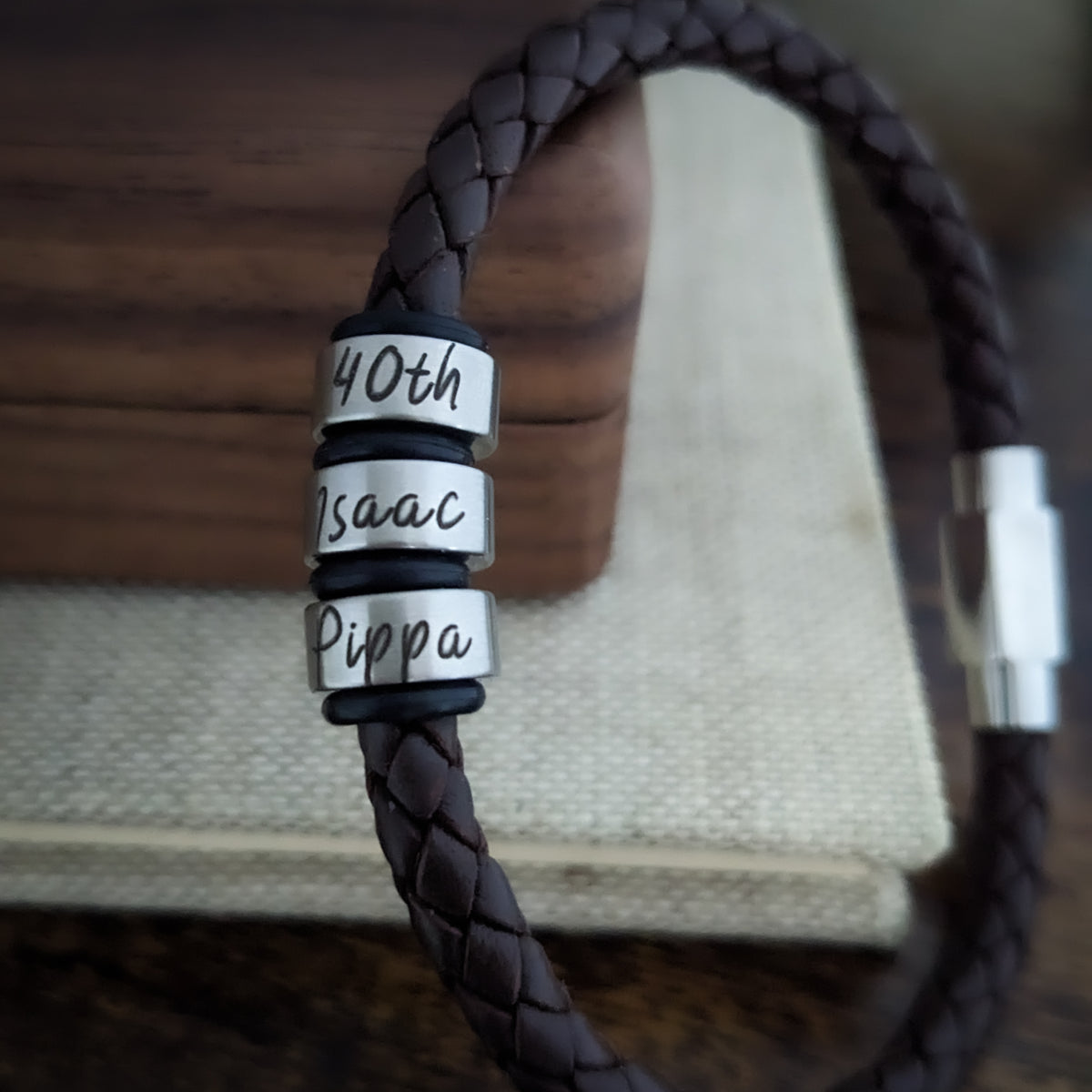 Custom Engraved Leather Bracelet for Men – Personalised Name Rings Gift