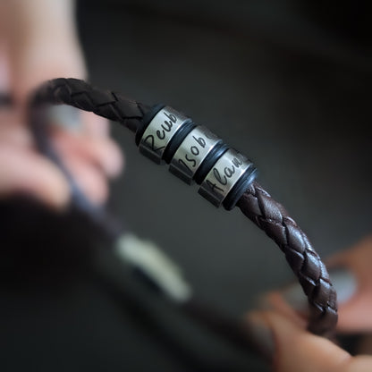 Custom Engraved Leather Bracelet for Men – Personalised Name Rings Gift