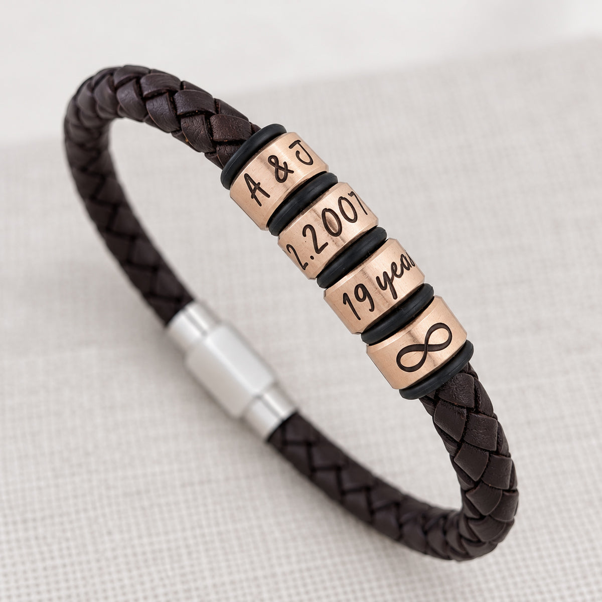 Bronze Rings Custom Black Leather Bracelet