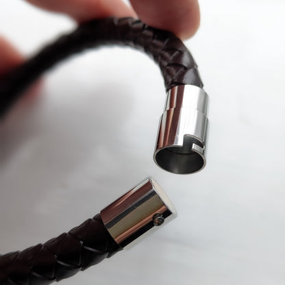 Chunky Leather Bracelet With Engraved Name Rings