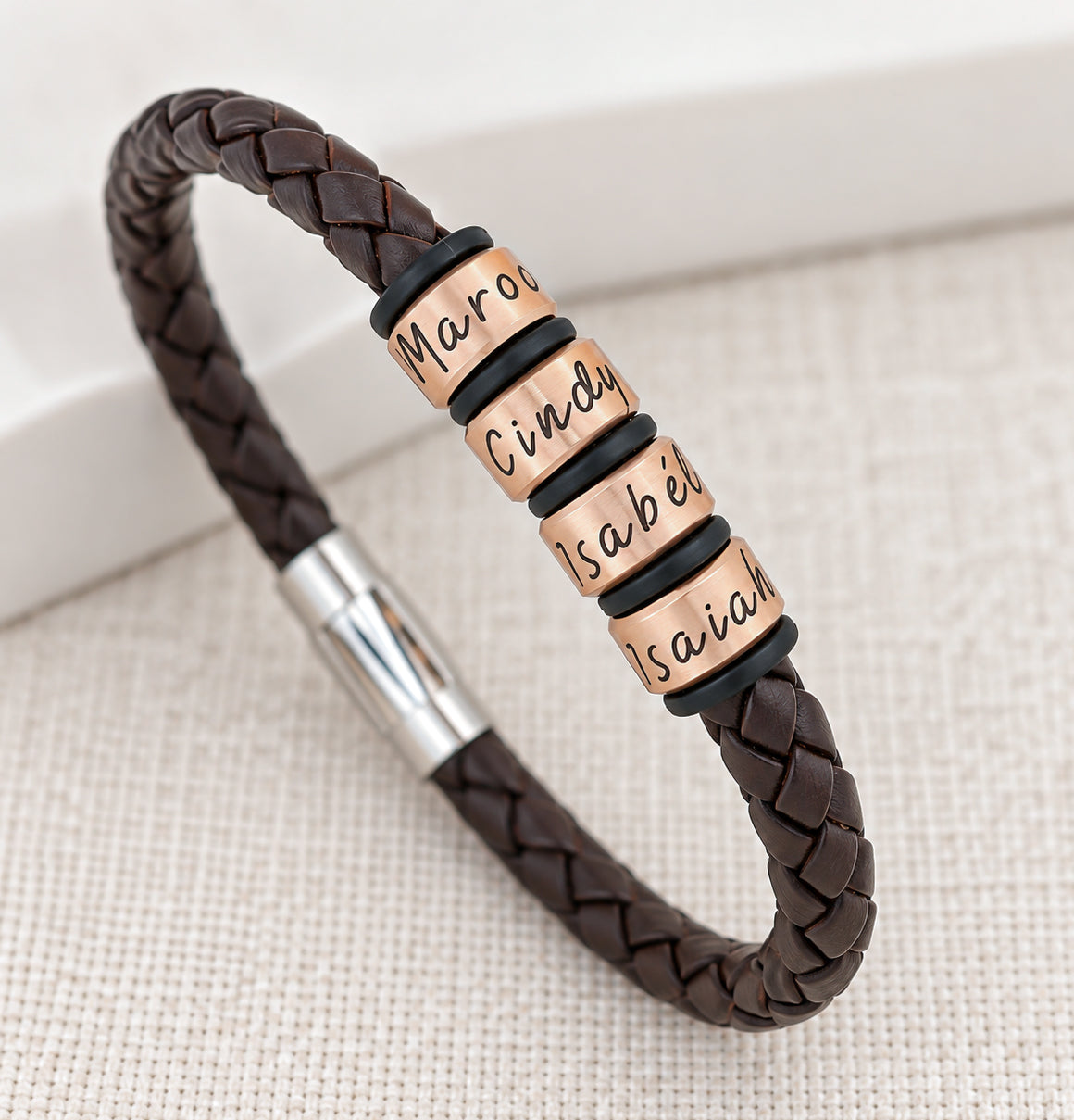 Bronze Rings Custom Black Leather Bracelet
