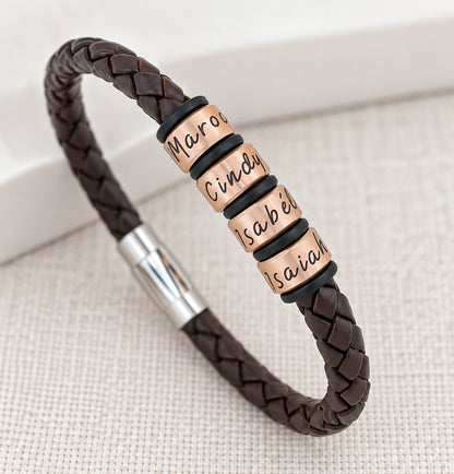 Bronze Rings Custom Black Leather Bracelet