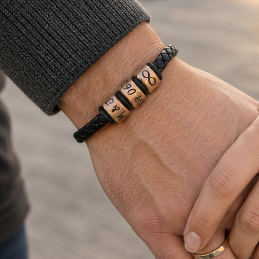 Bronze Rings Custom Leather Bracelet