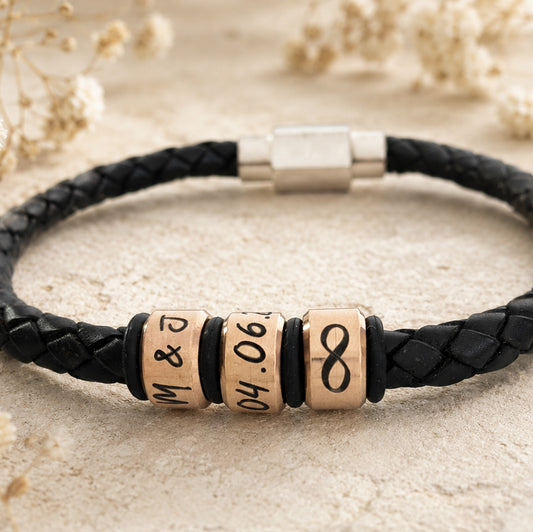 Bronze Rings Custom Leather Bracelet