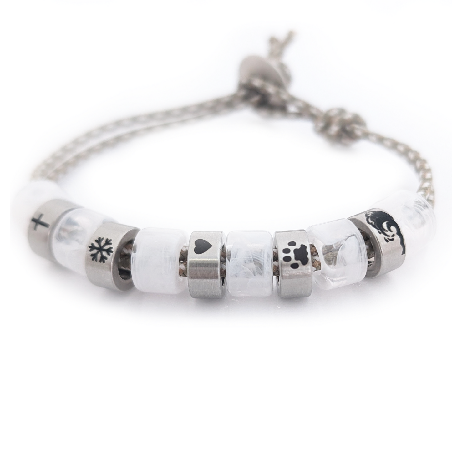 Personalised Beaded Bracelet With Engraved Rings (sandy cord)