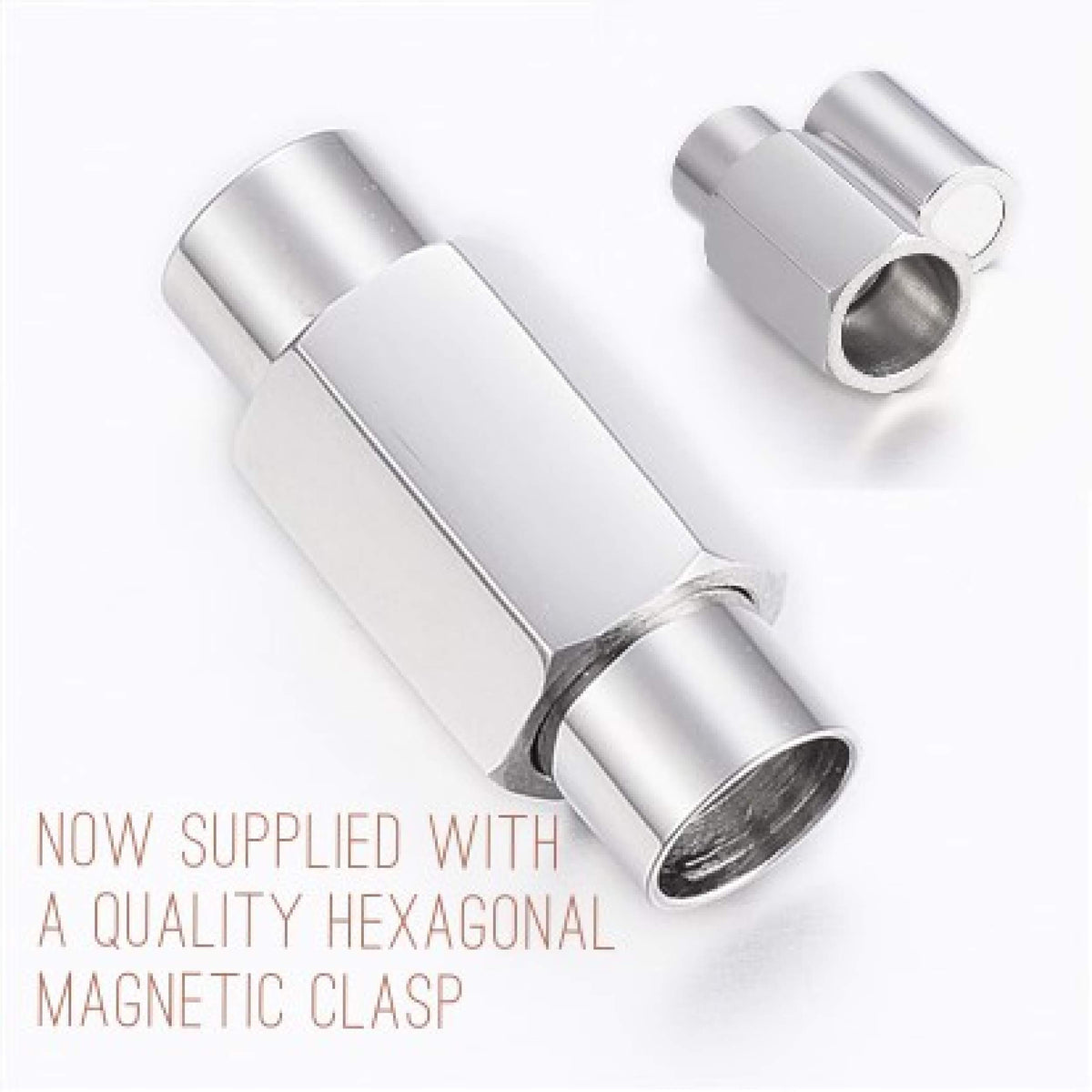 Stainless steel hexagonal magnetic clasp for personalised leather bracelet
