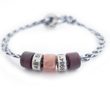 Personalised Beaded Bracelet With Engraved Rings (sandy cord)